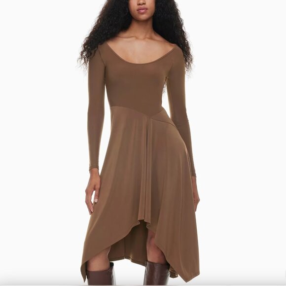 Aritzia Wilfred Cloud Midi Dress Stretch Jersey Brown Size Small - Picture 1 of 5